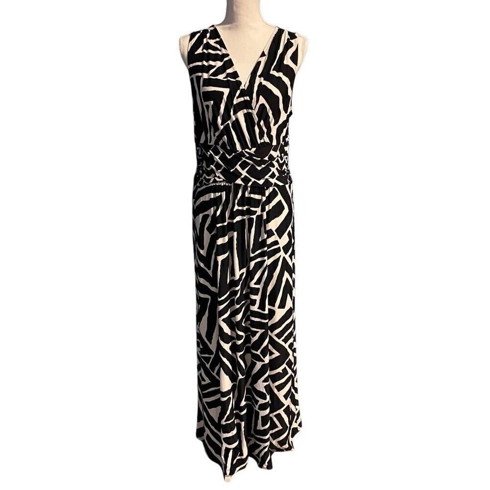 International Concepts Black and White Geometric Sleeveless Maxi Dress | Size L